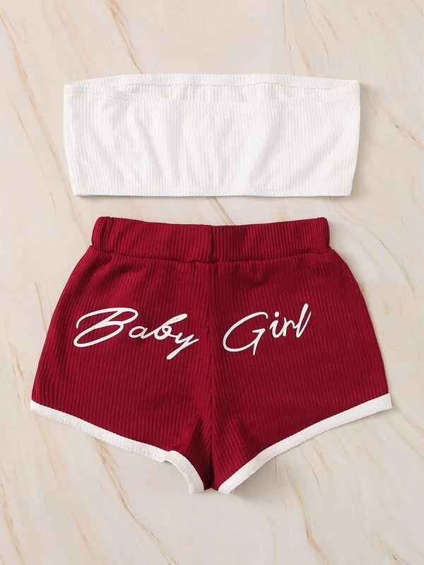 Bandeau With Letter Graphic Shorts PJ Set for Women