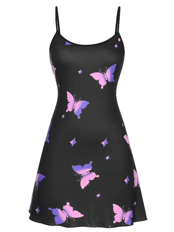 Black 1950s Butterfly Suspender Sleepwear