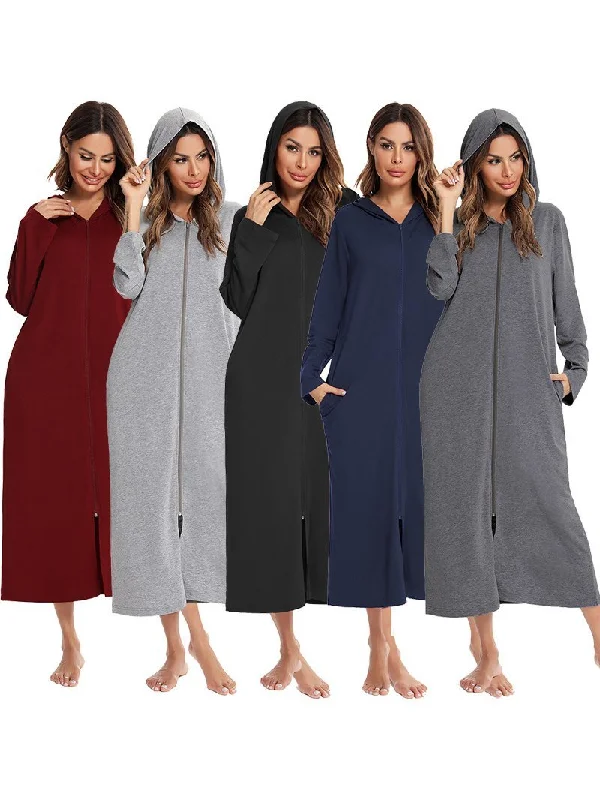 O-ring Zip Up Hooded Lounge Robe for Women