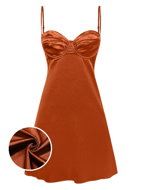 Orange 1960s Spaghetti Strap Satin A-Line Nightgowns