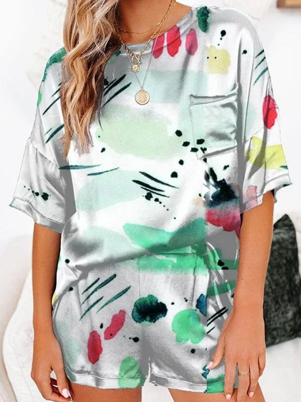 Printed Pajamas And Home Service Short-sleeved Shorts Two-piece Suit for Women