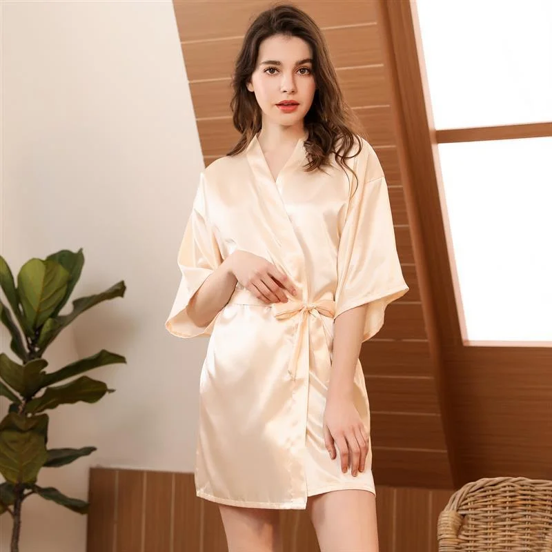 Short Satin Wrap Robe for Women