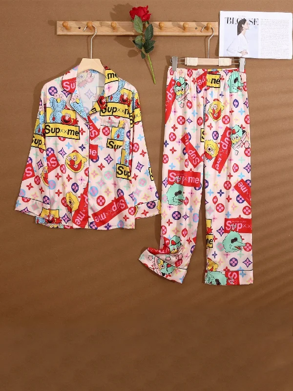 Women's Pajamas Fashion Printed Long Sleeve Trousers Home Service