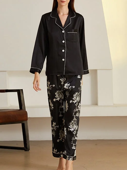 Women's Pajamas Acetate Silk Long Sleeve Trousers Home Pajamas