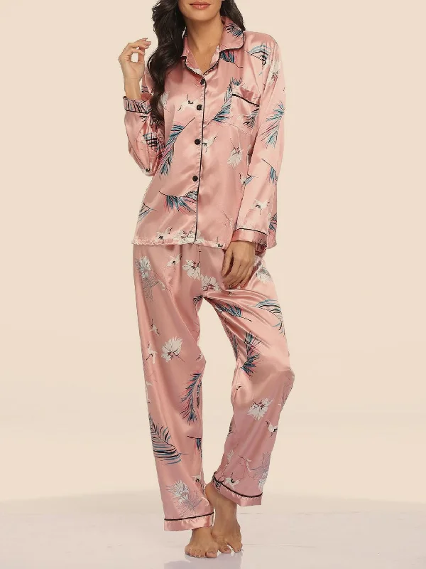 Women's Pajamas Printed Acetate Silk Two-Piece Home Pajamas Set