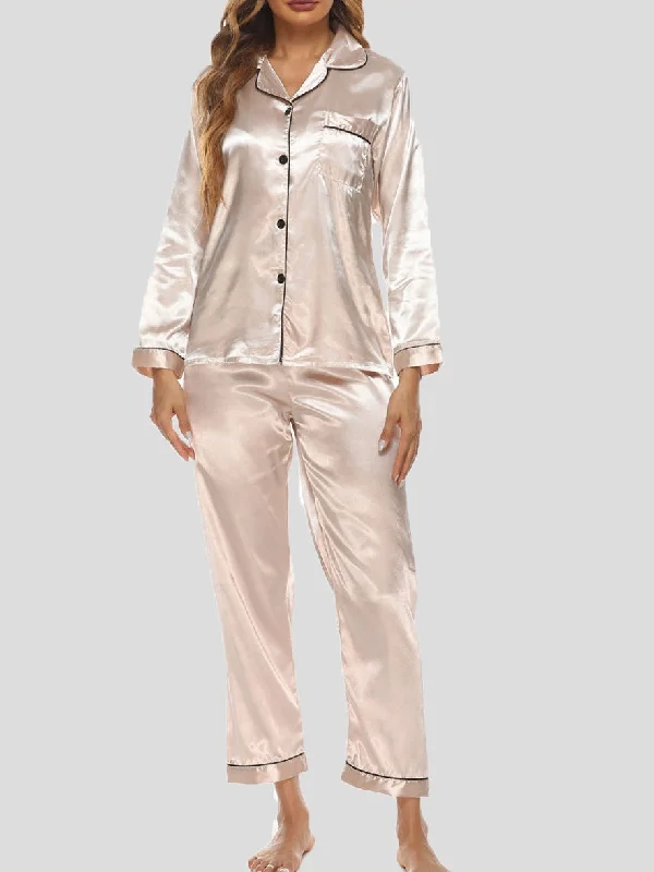 Women's Pajamas Acetate Silk Two-Piece Pajamas Set