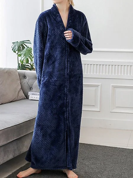 Women's Pajamas Solid Zip Flannel Long Sleeve Nightdress