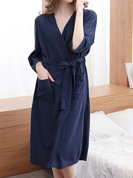 Women's Pajamas Waffle Pocket Tie Long Sleeve Robe